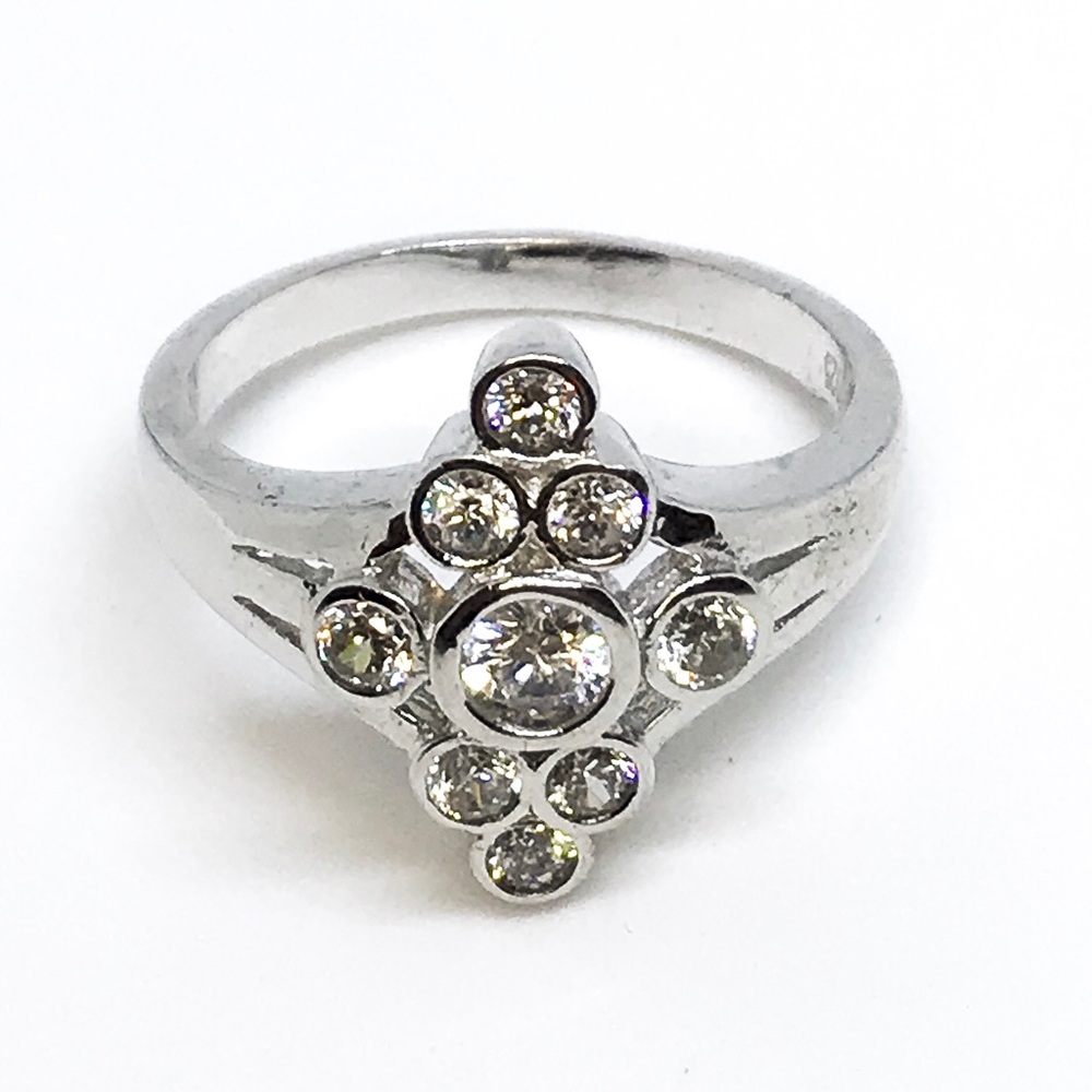 Sterling Silver Diamond Shaped with Stones Ring